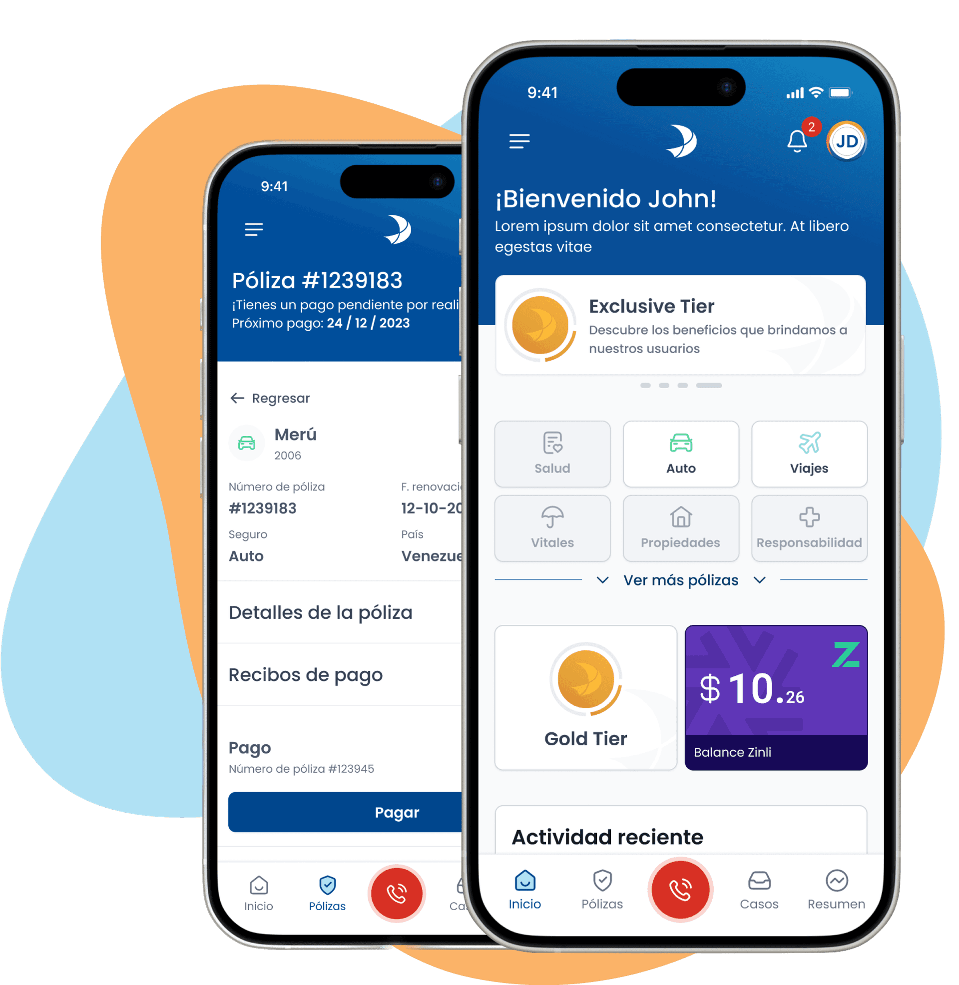 Mercantil Seguros mobile app homepage mockup
